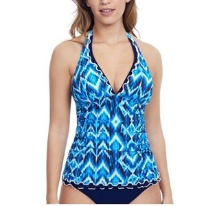 Profile by Gottex Aqua Blue Ruffled Tankini Halter Top Swimsuit Top NWT